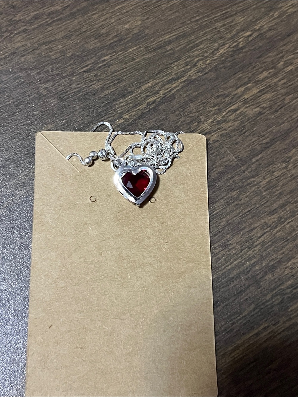 Sterling Silver Heart Pendant Necklace with Deep Red Gem